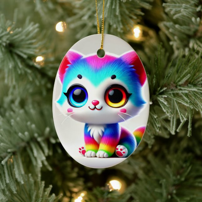 Rainbow Kitten Keramik Ornament (Baum)