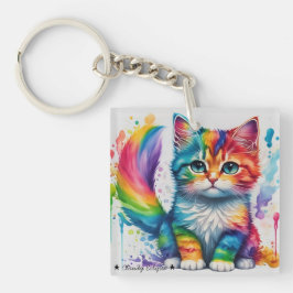 Rainbow Kitten Painter Acrylic Schlüsselanhänger
