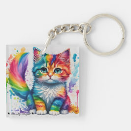 Rainbow Kitten Painter Acrylic Schlüsselanhänger
