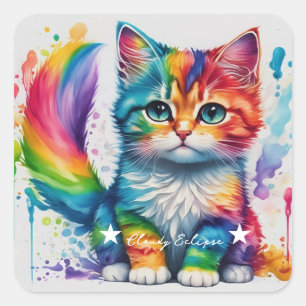 Rainbow Kitten Painter Quadratischer Aufkleber