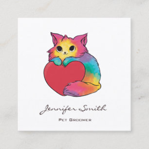 Rainbow Kitten Pet Groomer Quadratische Visitenkarte