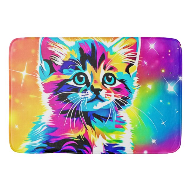 Rainbow Kitten Portrait Badematte (Vorderseite)