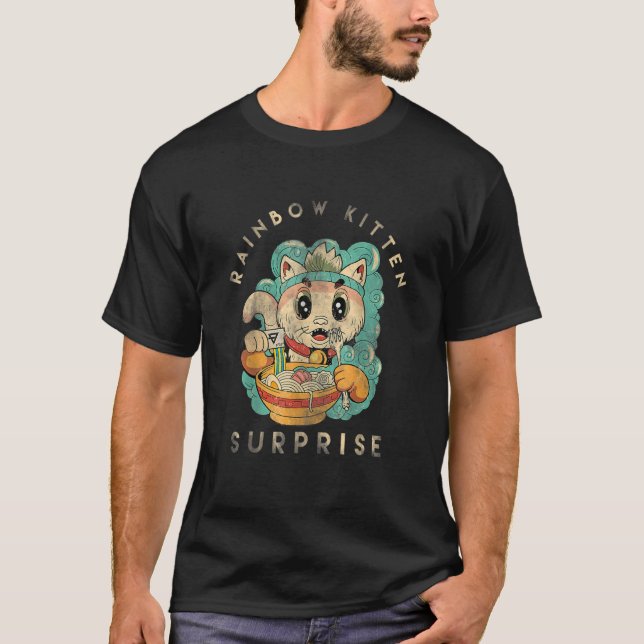 Rainbow Kitten Überraschung Kwaii Niedliche Katze T-Shirt (Vorderseite)