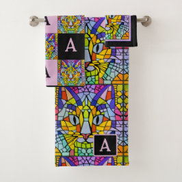 Rainbow Kitty Mosaik mit Monogram für Cat Lovers Badhandtuch Set