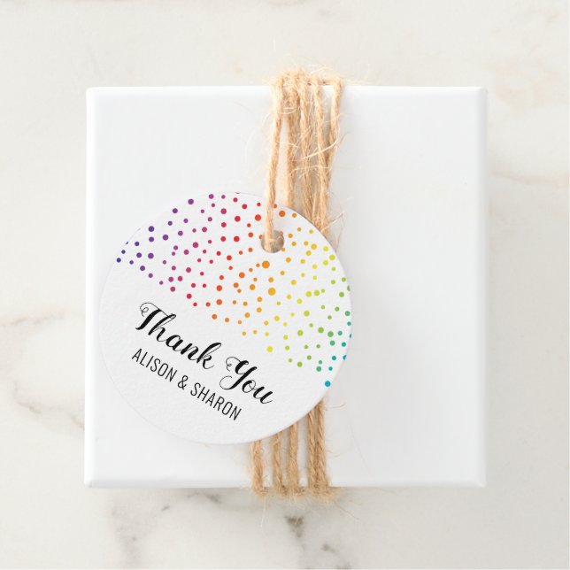 Rainbow Konfetti, Bäume Danke Lesben Hochzeit Geschenkanhänger (Beispiel)