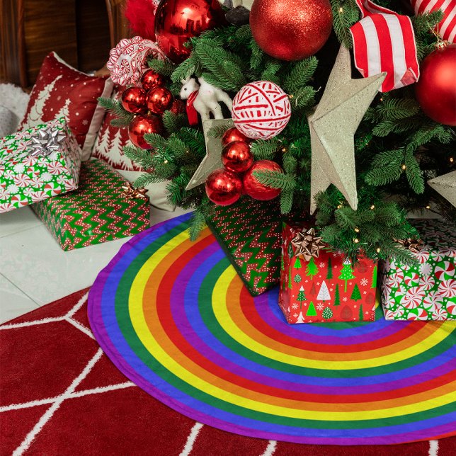Rainbow-Konzentrierte Kreise Leinenimitat Weihnachtsbaumdecke (Rainbow Concentric Circles Faux Linen Tree Skirt)