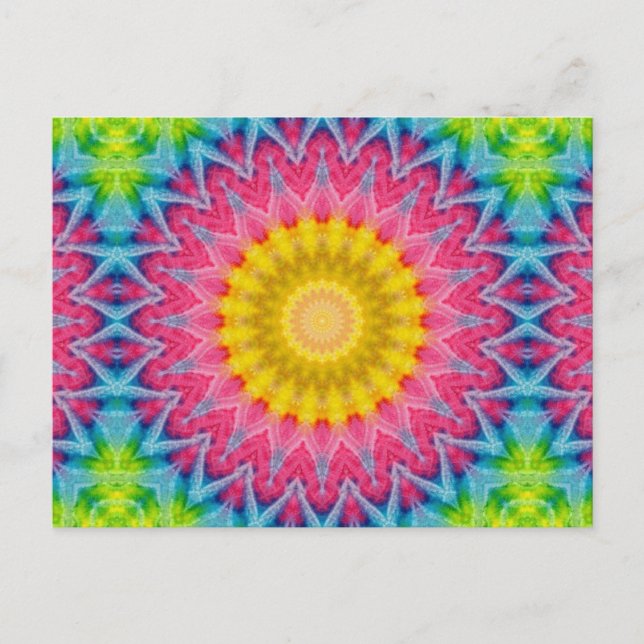 Rainbow-Krawatte-Dye Mandala mit dynamischer Symme Postkarte (Vorderseite)