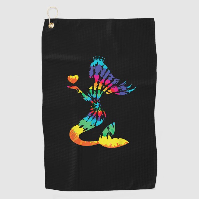 Rainbow Krawatte-Dye Mermaid Shirt in 60er 70er Re Golfhandtuch (Vorderseite)