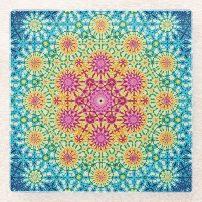 Rainbow-Krawatte Geometric Mandala 1 Muster Glasuntersetzer (Vorderseite)
