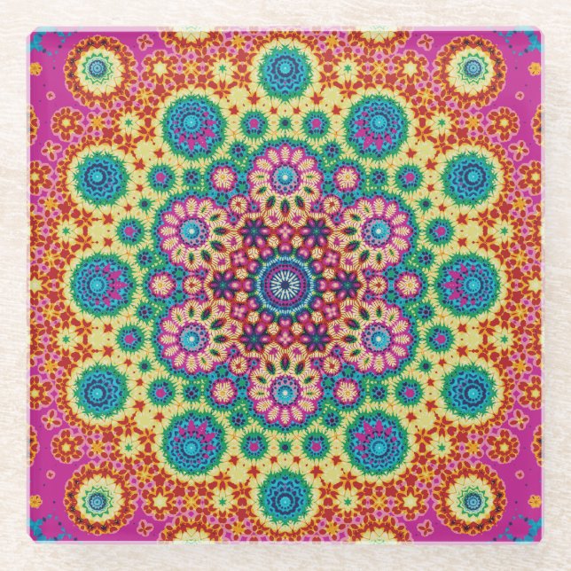 Rainbow-Krawatte Geometric Mandala 3 Muster Glasuntersetzer (Vorderseite)
