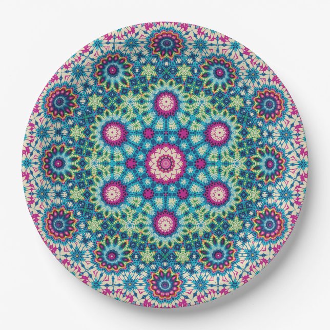 Rainbow-Krawatte Geometric Mandala 5 Muster Pappteller (Vorderseite)