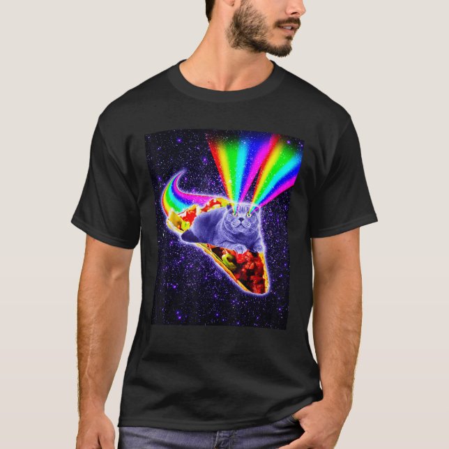 Rainbow Laser Eyes Galaxy Cat Riding Taco T Shirt (Vorderseite)