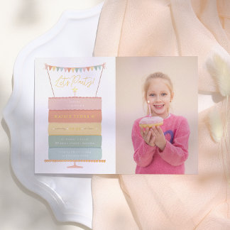 Rainbow Layer Cake Girl Foto Geburtstagsparty Folieneinladung
