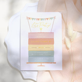Rainbow Layer Cake Girl Geburtstagsparty Folieneinladung