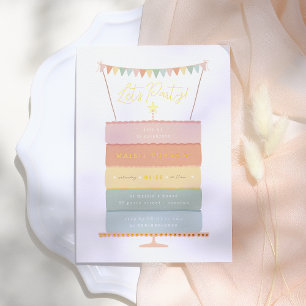 Rainbow Layer Cake Girl Geburtstagsparty Folieneinladung