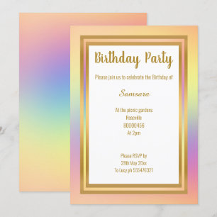RAINBOW LAYER GOLD JEDEN ANLASS GEBURTSTAG EINLADUNG