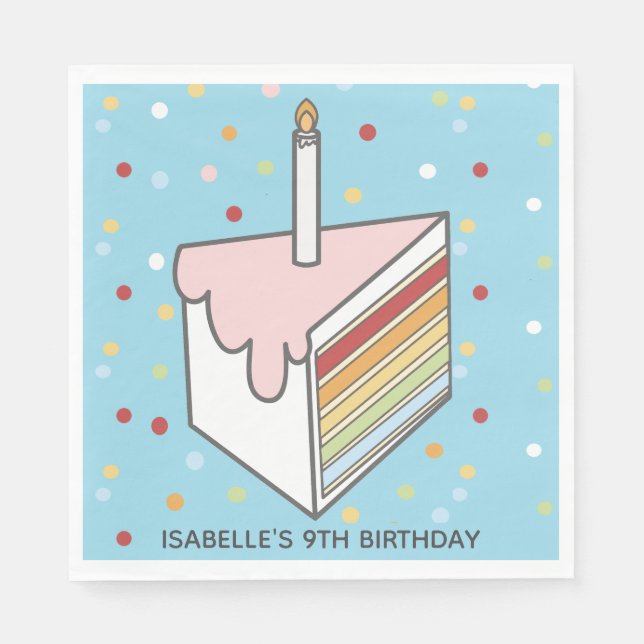 Rainbow Layered Cake Slice Dotty Birthday Serviette (Vorderseite)