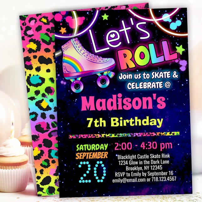Rainbow Leopard 90er Theme Roller Skaten Einladung (Von Creator hochgeladen)