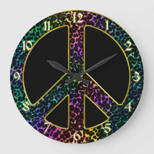 Rainbow Leopard Peace Sign Clock Große Wanduhr