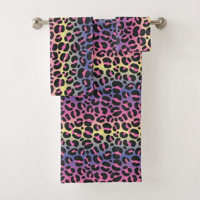 Rainbow Leopard Print Badhandtuch Set (Insitu)