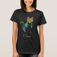 Rainbow Leopard Print Cat Silhouette & Black Kitty