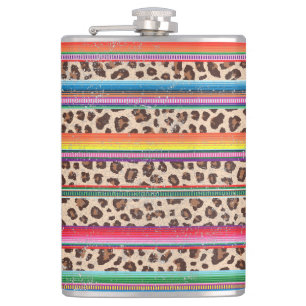 Rainbow Leopard Print Modern Girly Animal Muster Flachmann
