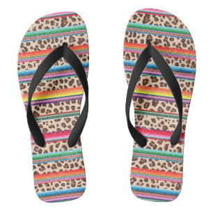 Rainbow Leopard Print Modern Girly Animal Muster Flip Flops