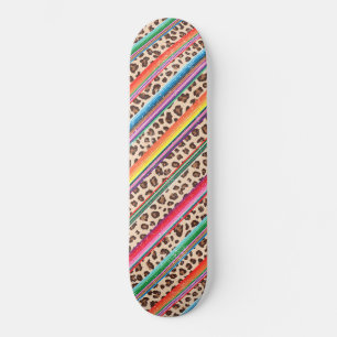 Rainbow Leopard Print Modern Girly Animal Muster Skateboard