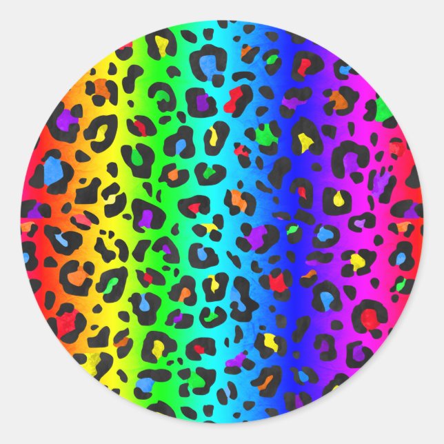 Rainbow Leopard Print Runder Aufkleber (Vorderseite)