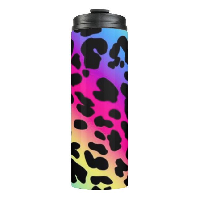 Rainbow Leopard Print Thermosbecher (Vorderseite)