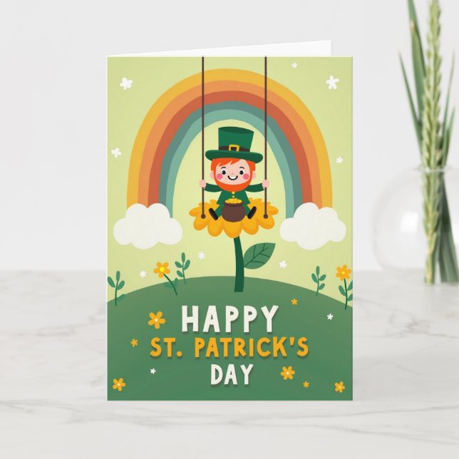 Rainbow Leprechaun Flower Card Karte (Vorderseite)