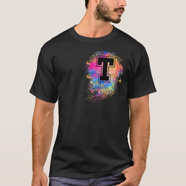 Rainbow Letter Initial Mit Monogramm Farbige Rosa  T-Shirt (Vorderseite)