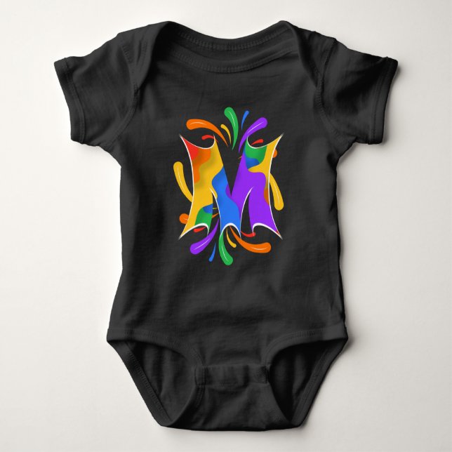 Rainbow Letter M Monogram Abstrakt Baby Strampler (Vorderseite)