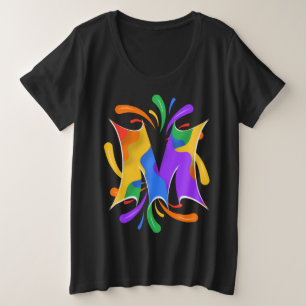 Rainbow Letter M Monogram Abstrakt Große Größe T-Shirt