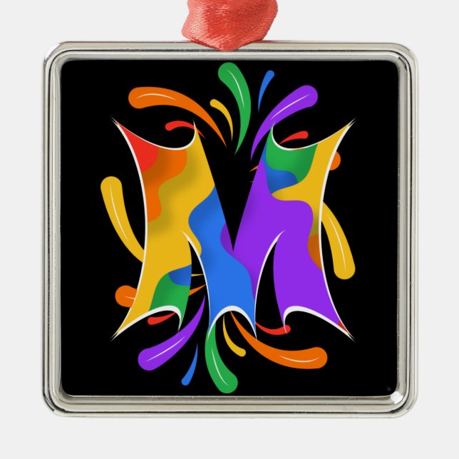 Rainbow Letter M Monogram Abstrakt Ornament Aus Metall (Vorne)