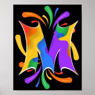 Rainbow Letter M Monogram Abstrakt Poster