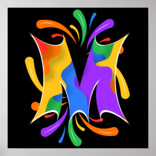 Rainbow Letter M Monogram Abstrakt Poster