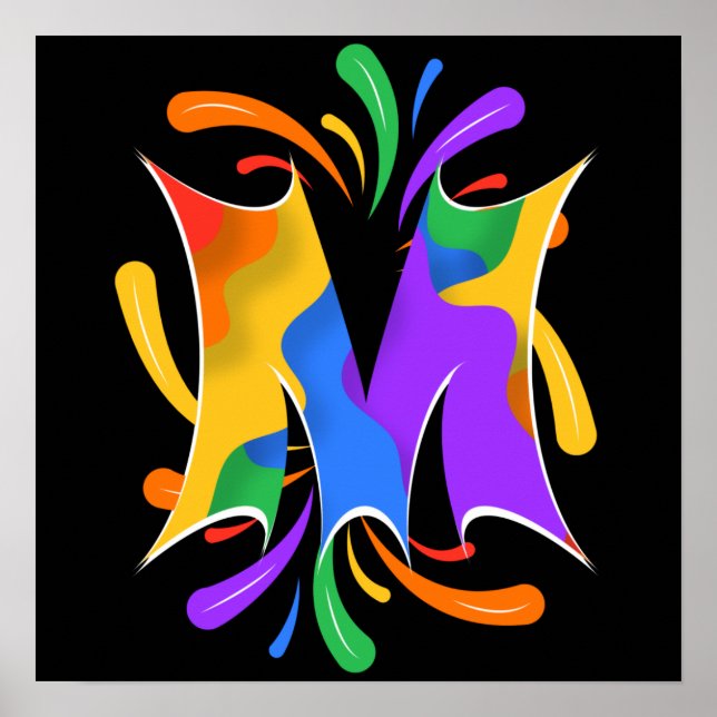Rainbow Letter M Monogram Abstrakt Poster (Vorne)