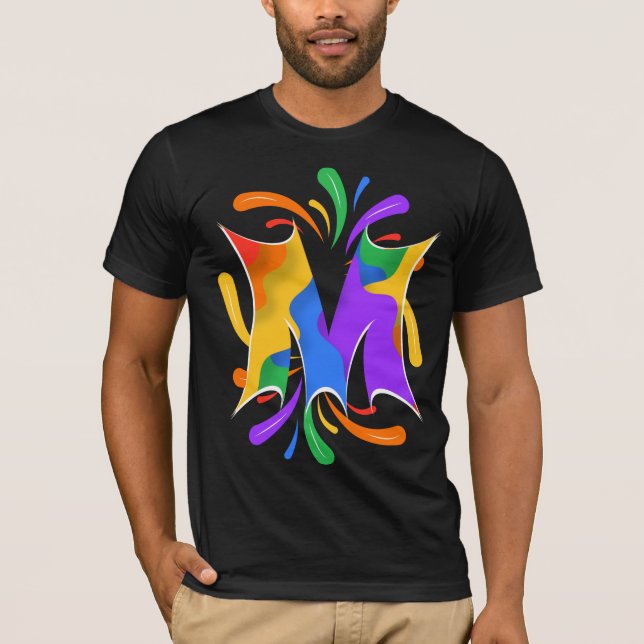 Rainbow Letter M Monogram Abstrakt T-Shirt (Vorderseite)