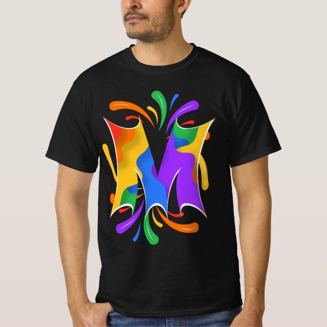 Rainbow Letter M Monogram Abstrakt T-Shirt (Vorderseite)