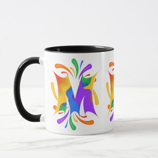 Rainbow Letter M Monogram Abstrakt Tasse (Links)