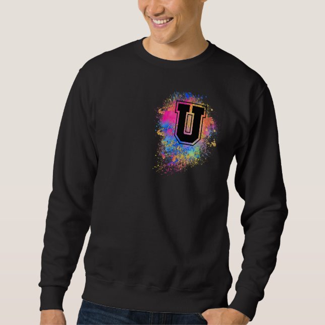 Rainbow Letter U Initial Mit Monogramm Farbige Ros Sweatshirt (Vorderseite)