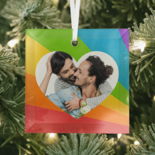 Rainbow LGBT Couple Foto Romantische Herzweihen Ornament Aus Glas