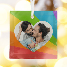 Rainbow LGBT Couple Foto Romantische Herzweihen Ornament Aus Glas