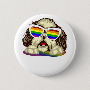 Rainbow LGBT Flag Gay Pride Shih Tzu Dog Copy Button