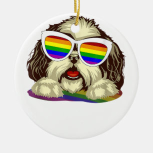 Rainbow LGBT Flag Gay Pride Shih Tzu Dog Copy Keramik Ornament