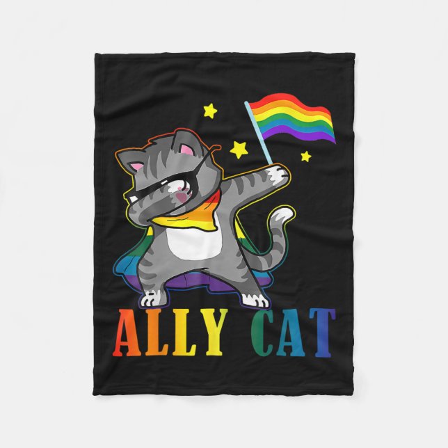 Rainbow Lgbt Lesbian Pride Funny Cat Dabbing Fleecedecke (Vorderseite)