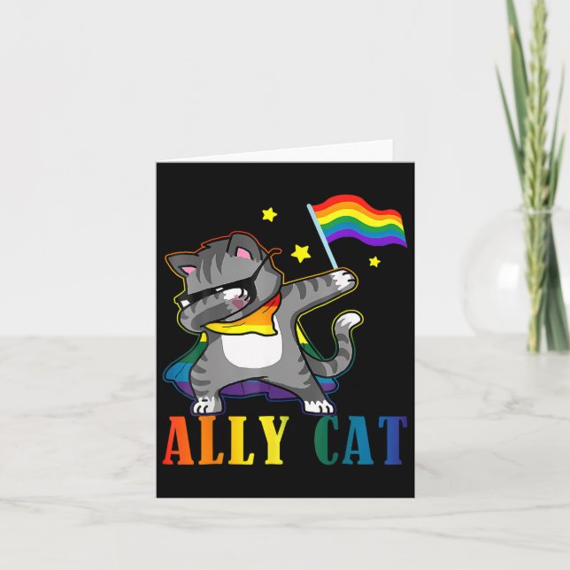 Rainbow Lgbt Lesbian Pride Funny Cat Dabbing Karte (Vorderseite)