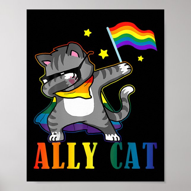 Rainbow Lgbt Lesbian Pride Funny Cat Dabbing Poster (Vorne)