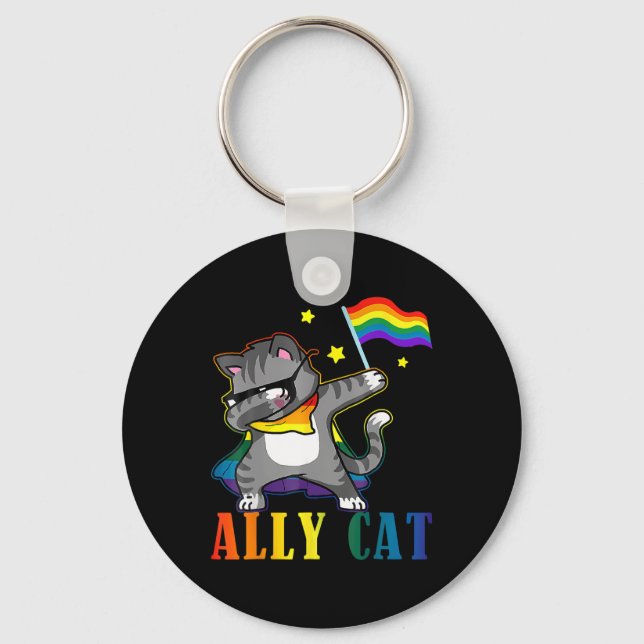 Rainbow Lgbt Lesbian Pride Funny Cat Dabbing Schlüsselanhänger (Vorderseite)